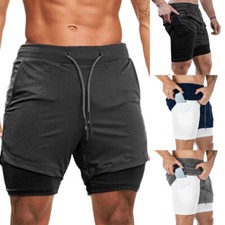 Men's Sports Gym Running Shorts With Fitness Bottoms Pockets Quick Drying 2 in 1