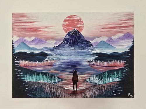 Acrylic painting mountain lake - acrylic,