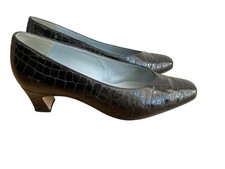 Van Dal Shoes UK Size 7.5 Moc Croc Black Leather Heels Carrie Court Slip On