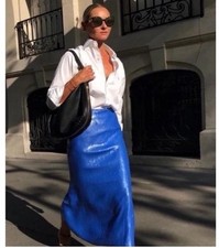 Zara Stunning Blue High Waist Sequinned Midi Skirt Back Slit Lining S Bloggers 