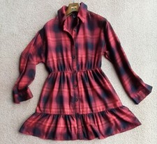 Primark dress size 8 red black tartan pattern polyester viscose elasticated wais