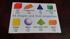 3d shapes & their properties - A4 laminated poster - KS1 KS2 - maths / class