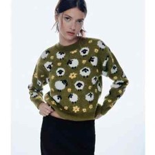 Stunning  Sheep and floral Print Jumper from ZARA: Size: MEDIUM: Colour: GREEN