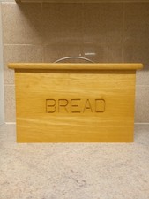 Wooden Bread Bin Box Container w/ Lid & Metal Handle Light Wood Finish 
