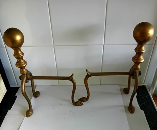 Pair vintage brass fire dogs - brass,