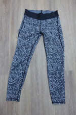 H&M LADIES STRETCH GYM/RUNNING CROPPED LEGGINGS BLACK/GREY MIX  S/UK 10-12