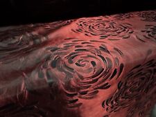Taffeta Faux Silk Fabric, Per Metre - Stylised Flower Jacquard - Wine