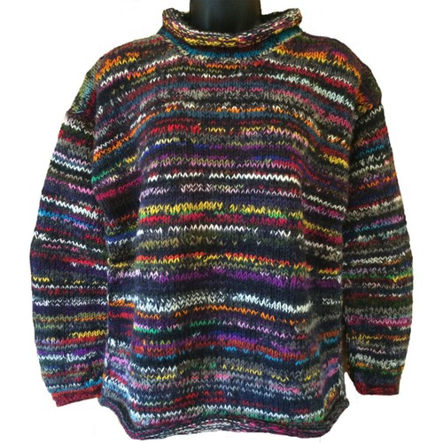 Hand knitted blue and - hand, rainbow
