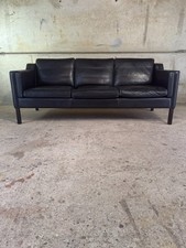 Vintage Danish Three-Seater Black Leather Sofa by Stouby – Stylish #A733