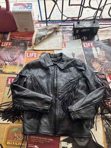 Vtg fringe leather coat - vtg,