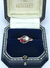 Victorian Toi Et Moi Ring 9ct Rose Gold Paste Ruby & Paste Diamond Ring - Size M