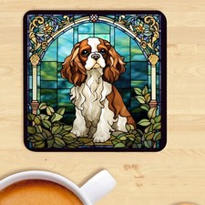 Pet Dog Coaster, Stained Glass Effect Print,  Cavalier King Charles Spaniel