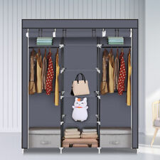 Clearance Canvas Fabric Wardrobe Portable Closet with Hanging Rail & Shelves