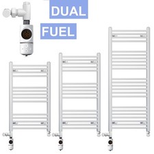 Dual Fuel White Heated Towel Radiator 400mm Width  +AF Electric Kit & Valves
