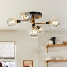 Modern 5-Light Amber Glass Globe Chandelier Vintage Flush Mount Ceiling Light G9