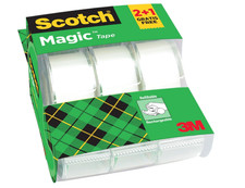Scotch Magic Tape, Promo Pack, 2 Rolls on Handheld Dispenser + 1 FREE, 19 mm x 7