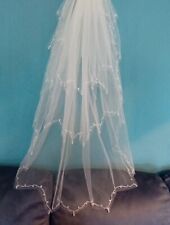 Veil ivory 3 tier fingertip length with comb slide drop pearl/crystal edge V206