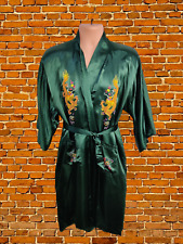 VINTAGE SMALL GREEN DRESSING GOWN ROBE DRAGON KIMONO ORIENTAL NIGHT LOUNGE MENS