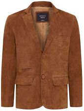 Mens Tan Suede Blazer Jacket Soft Real Italian Leather Fitted Vintage Coat