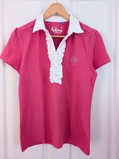 BNWOT Bunker Mentality 'Queen of the Green' Hot Pink Golf Ruffle Polo T-Shirt -L