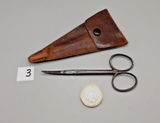 Pair of Vintage Curved Scissors in Leather Case - H H & S - 10.5cm