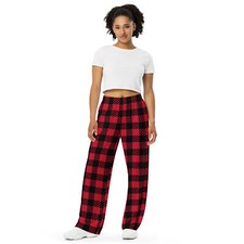 Red and Black Plaid Wide-Leg