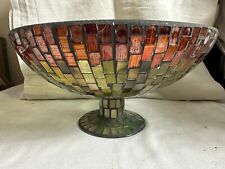 Vintage Gold Copper Orange Coloured Mosaic Tile Pedestal Fruit Centrepeice Bowl