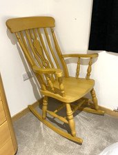 SOLID BEECH FIDDLE-BACK ROCKING CHAIR  - HIGH BACK WITH ARMS - VINTAGE