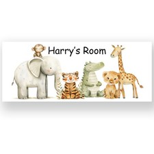 Personalised Jungle Animal Door Sign -Custom Name Plate-Kids Nursery Bedroom