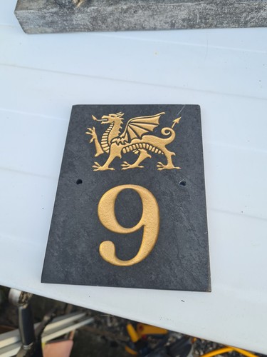 Welsh slate house sign number - welsh,