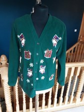 Karen Scott Christmas Design Ladies Fleece Cardigan Greem Medium