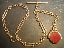 39g Victorian Thomas Hopwood 9ct Rolled Gold Albert Pocket Watch Chain + Fob