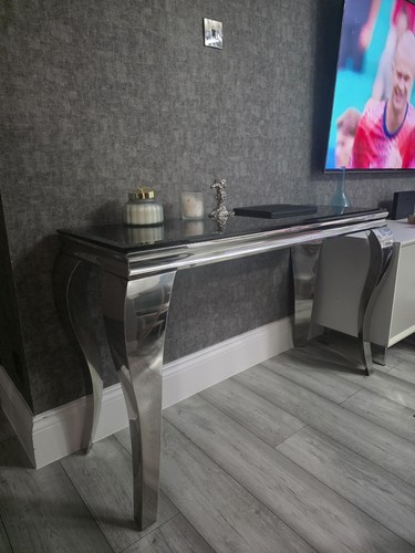 Black glass top console - glass,
