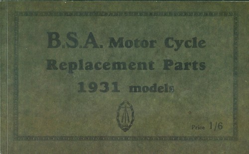 Bsa 1931 motorcycle parts book - bsa,