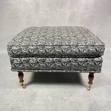Victorian Style Footstool Jacquard Damask Fabric Wood Turned Legs Brass Castors