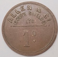 1890 British Allen & Co Ltd South Shields One Penny 1d Token