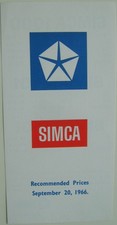 Simca Original UK Price List 1966 1000 1301 1501