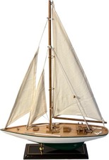 Wooden Sailing Yacht Model 48cm | J Class Vintage Sailboat Decor