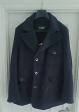 Hackett 100% Wool Black Double Breasted Pea Coat Mens Size XXL