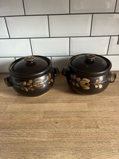 2 x Denby Bakewell 4pt Soup Tureen/Casserole Dish With Lid Brown Ochre flower