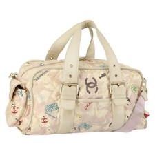 CHANEL Tote Bag Canvas 2way Pink Gold CC Auth gh973