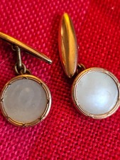 antique gilt cufflinks, round with mother of pearl VGC