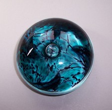 Vintage WELSH Studio LAUGHARNE GLASS Blue PAPERWEIGHT - Labelled