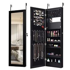 Wall-mounted Jewelry Storage Cabinet Door Hanging Jewelry Armoire w/ Full Mirror