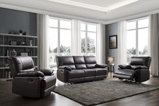 Black High Grade Leather 3 Seater + 2 Armchairs Reclining Recliner Suite -OREGON