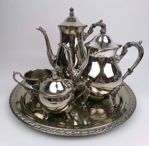 Silver plated tea set - silver, teapot