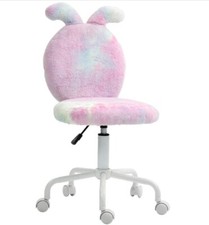 HOMCOM Armless Desk Chair Bunny Vanity Chair with Swivel Wheels Colourful