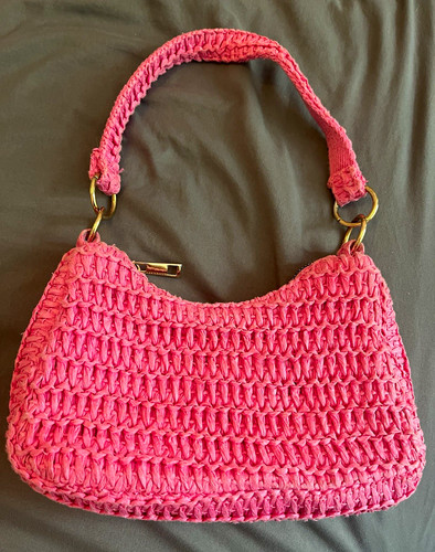 Women pink crochet straw - crochet,