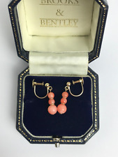 Coral Earrings 9ct Gold Screw Back Dangle Drop Vintage Gold Coral Earrings