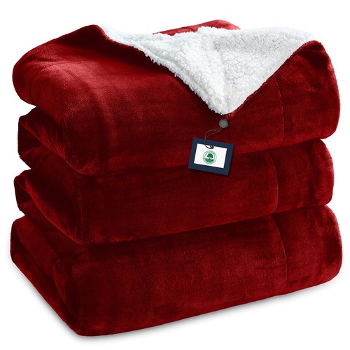 Burgundy sherpa fleece blanket - burgundy,